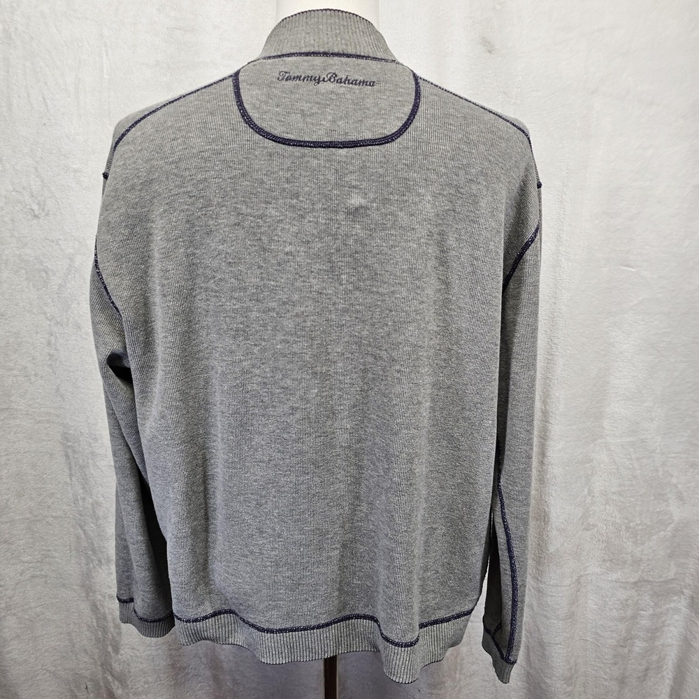 Tommy Bahama Sweater Mens Large Purple Gray 1/4 Zip Reversible Mock Neck Knit - Picture 12 of 14